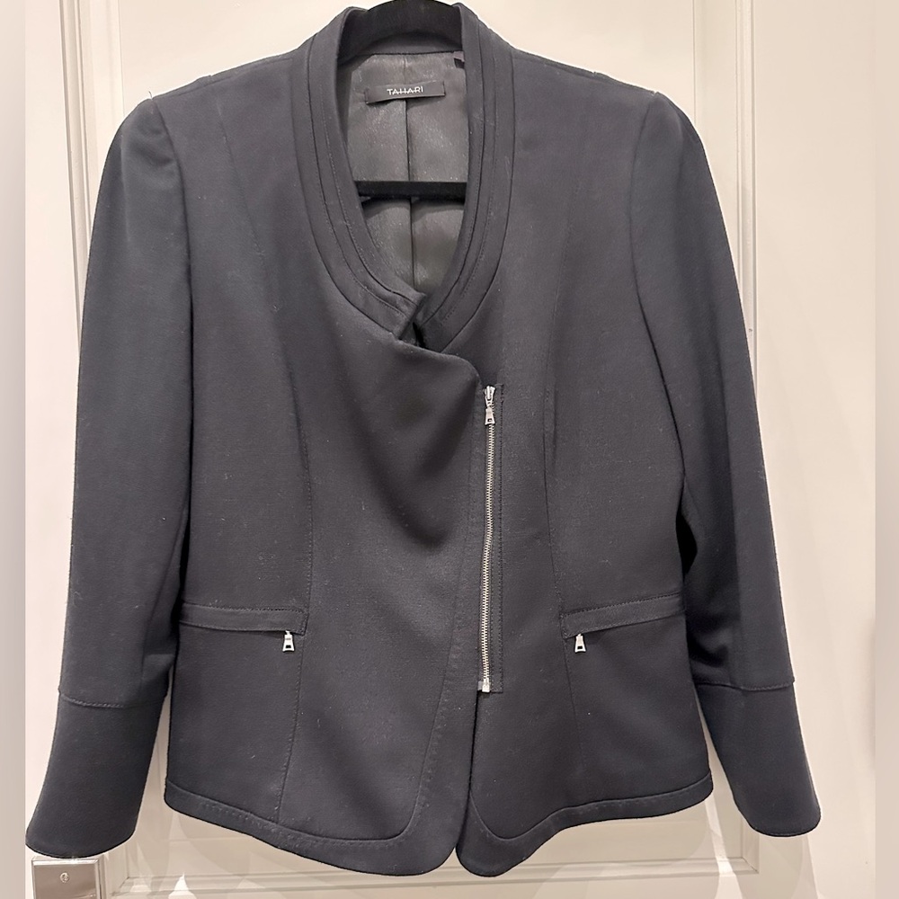 Black Asymmetrical Tahari Blazer with Zipper Size 12